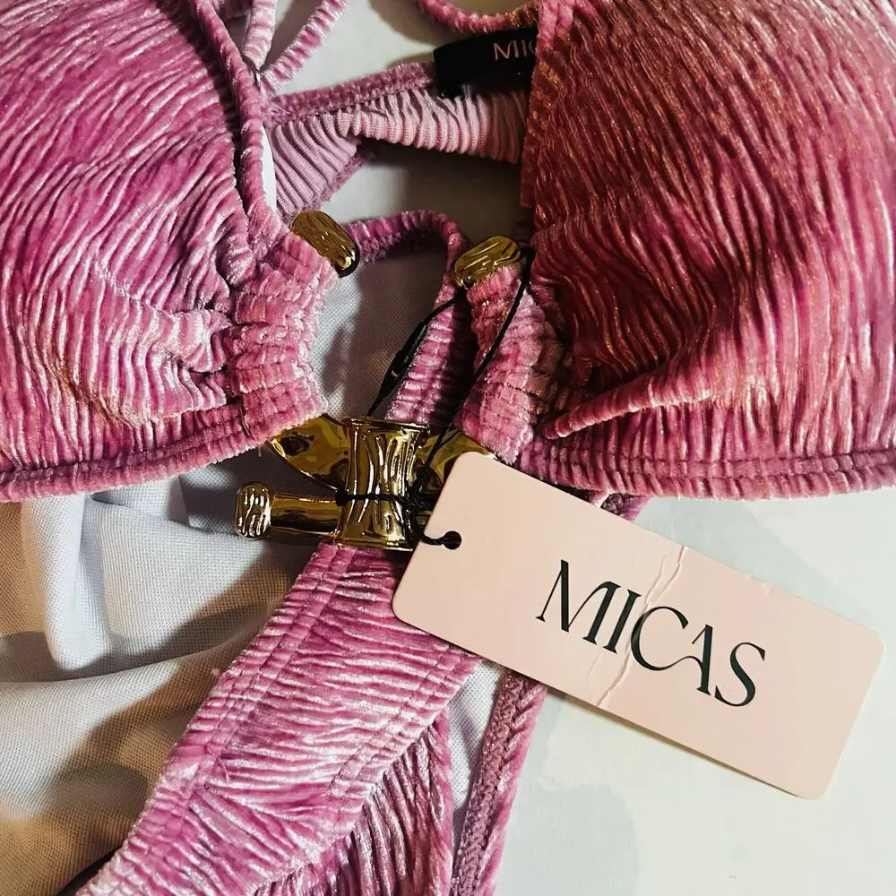 Micas Mauve Velvet Two Piece Bikini Swim Set Size L Large NWT